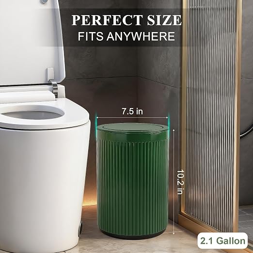 JiatuA Small Bathroom Trash Can with Lid, 2.1 Gallon Garbage Can with Pop-Up Lid Trash Bin Round Wastebasket for Kitchen Bedroom Office Living Room Toilet College Dorm, Green