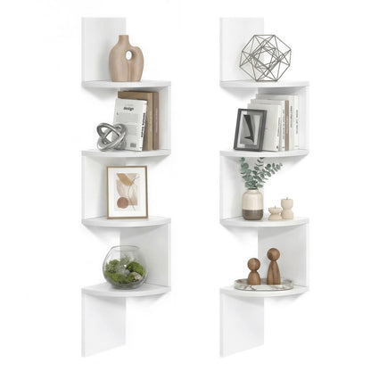 VASAGLE Set of 2, Corner Shelves Wall Mount, 4-Tier Floating Corner Bookshelves, Plant Shelves for Bedroom, Living Room, Bathroom, Home Office, Cloud White