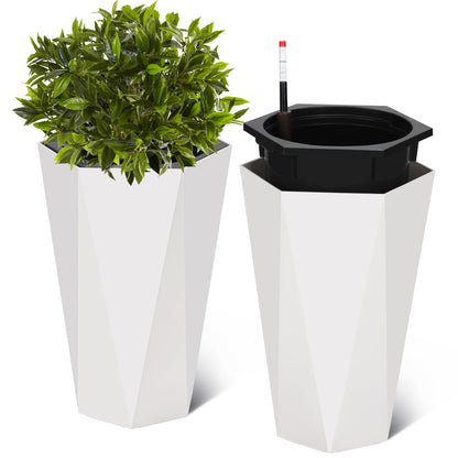 STMHOM 22.4 Inch Tall Planters for Outdoor Indoor Plants Set of 2, Tapered Large Flower Pots with 2 Trays and a Water Level Monitor Planter Pots, Plant Pot for Patio, Balcony, Lounge