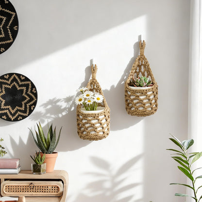 HOREAKHJ Macrame Wall Plant Hanger, Hanging Planter Basket Holder, Wall Planters for Indoor Plants, for Up to 4 Inch Pot (Brown, 4-Inch)