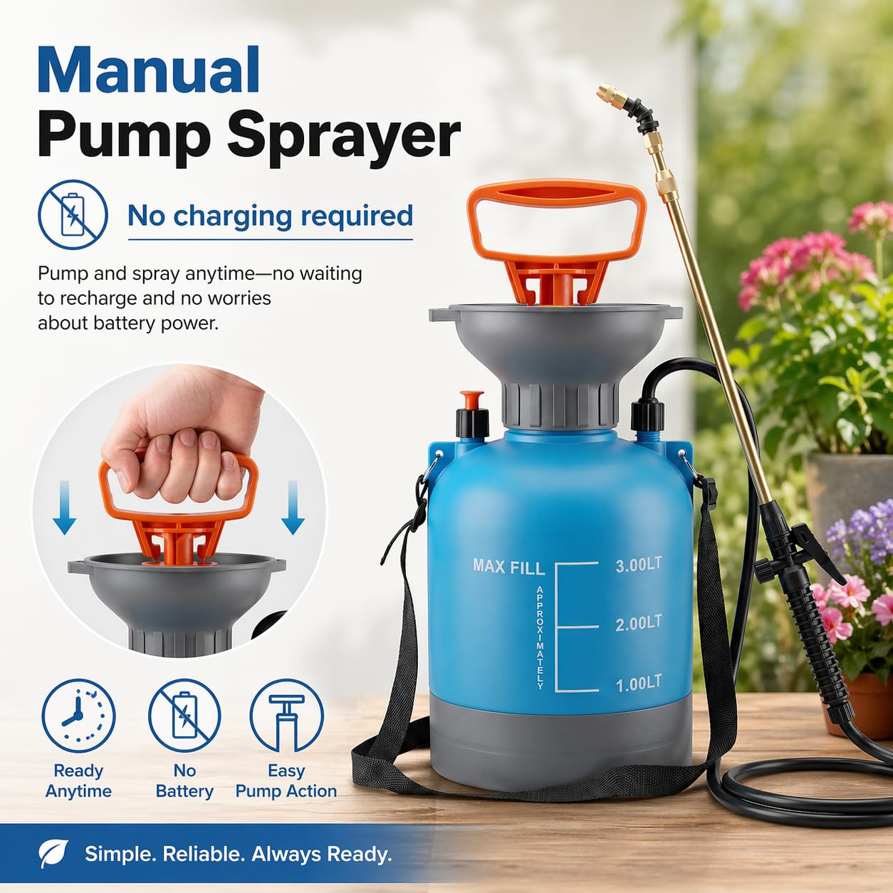 3L Blue Hanging Plant Waterer with Telescopic Wand, Long-Reach Watering Can Sprayer for Hard-to-Reach High Baskets & Wall Planters, Indoor/Outdoor Garden Tool