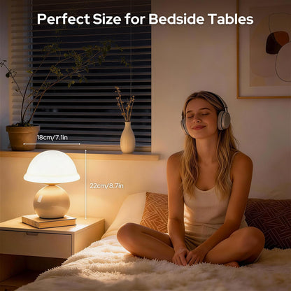 Komothala Mushroom Table Lamp for Bedroom, Cozy Bedside Lamp with Glass Shade, Stepless Dimmable Nightstand Lamp for Relaxing Bedroom Decor & Aesthetic Home (White)