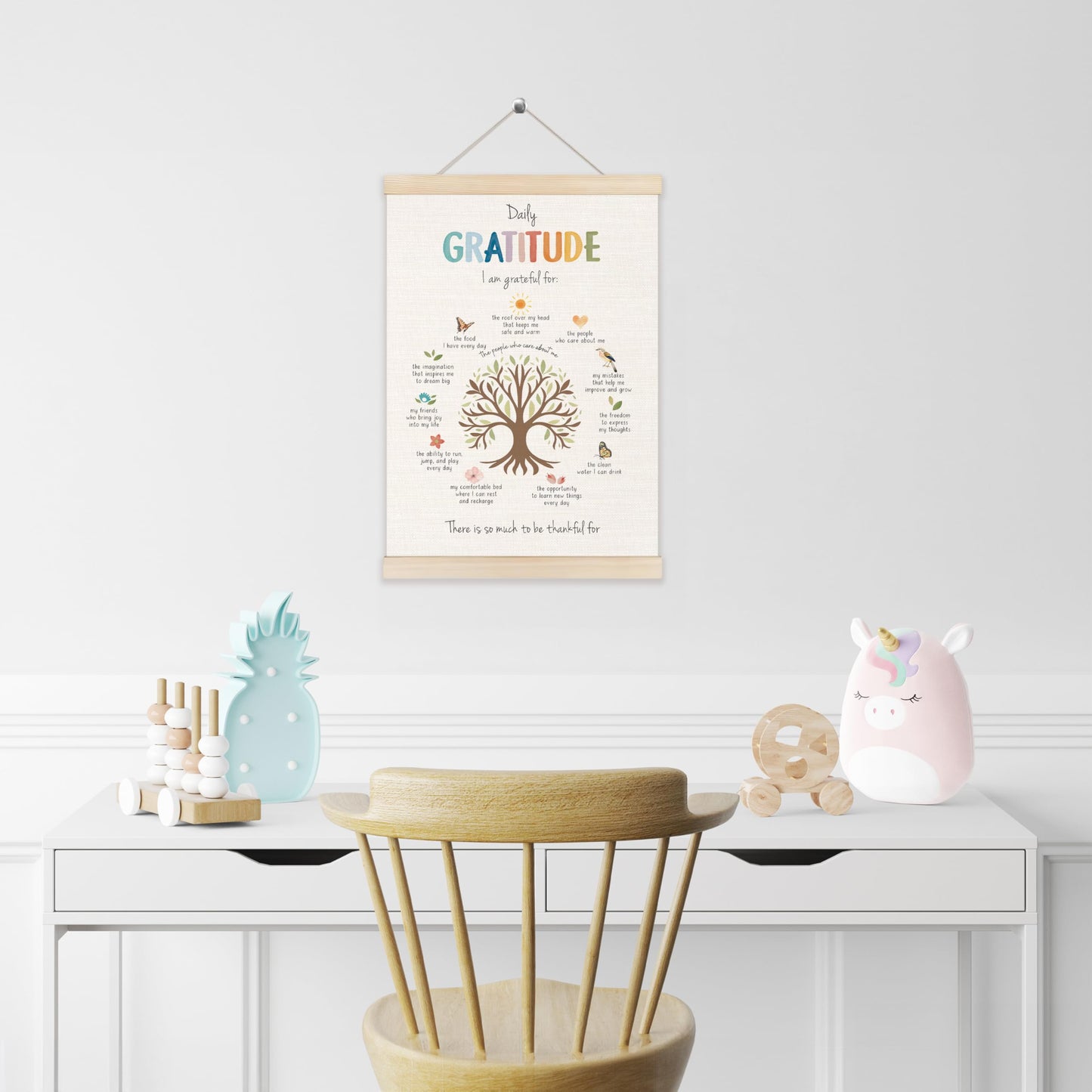 Koesus Daily Gratitude Mental Health Wall Art Poster Hanger Frame 12x16 Inch, Growth Mindset Positive Canvas Pictures Prints Framed Wall Decor for Classroom Therapy School Counselor Office