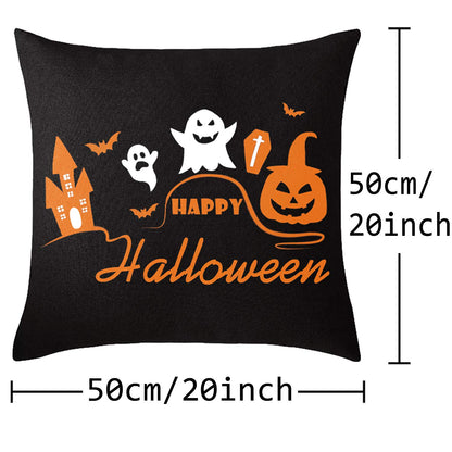 Whaline Halloween Pillow Case Large Orange and Black Pillow Cover 20" x 20" Happy Halloween Spider Ghost Pumpkin Linen Sofa Bed Throw Cushion Cover Decoration for Home Office, 4pcs