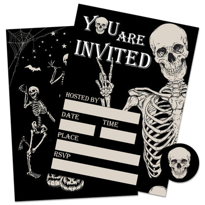 Whaline 25 Sets Halloween Invitations with Envelopes Stickers Black Dancing Skeleton Invitation Cards Blank Invites for Birthday Party Supplies, 5 x 7 Inch
