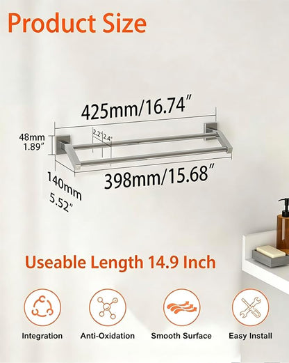 Alise Bath Double Towel Bars 16 Inch Towel Racks for Bathroom,Useable Length 14.9 Inch Wall Mount Towel Holder Heavy Duty SUS304 Stainless Steel Towel Hanger Towel Rail,Brushed Nickel