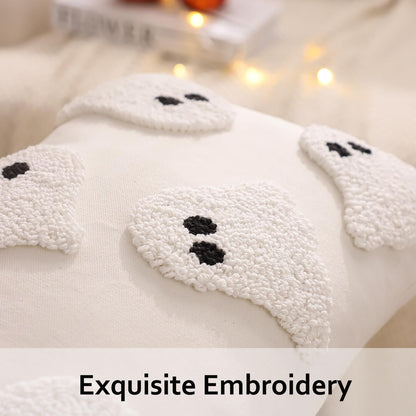 Tosleo Halloween Throw Pillow Covers 12x20 inch Set of 2 Halloween White Ghosts Embroidered Pillow Cases Thanksgiving Home Party Fall Decor Pillowcases Lumbar Cushion Covers for Spooky Season