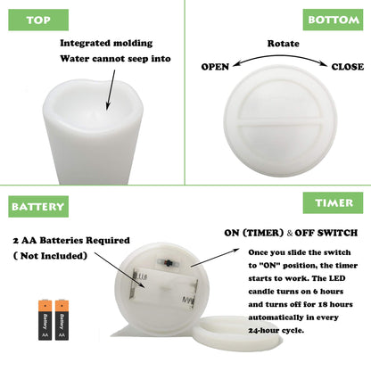Waterproof Outdoor Flameless Pillar Candle with Timer Battery Operated Electric LED Candle Set for Gift Home Décor Party Wedding Supplies Garden Halloween Christmas Decoration, 1 Pack, 3” x 7”