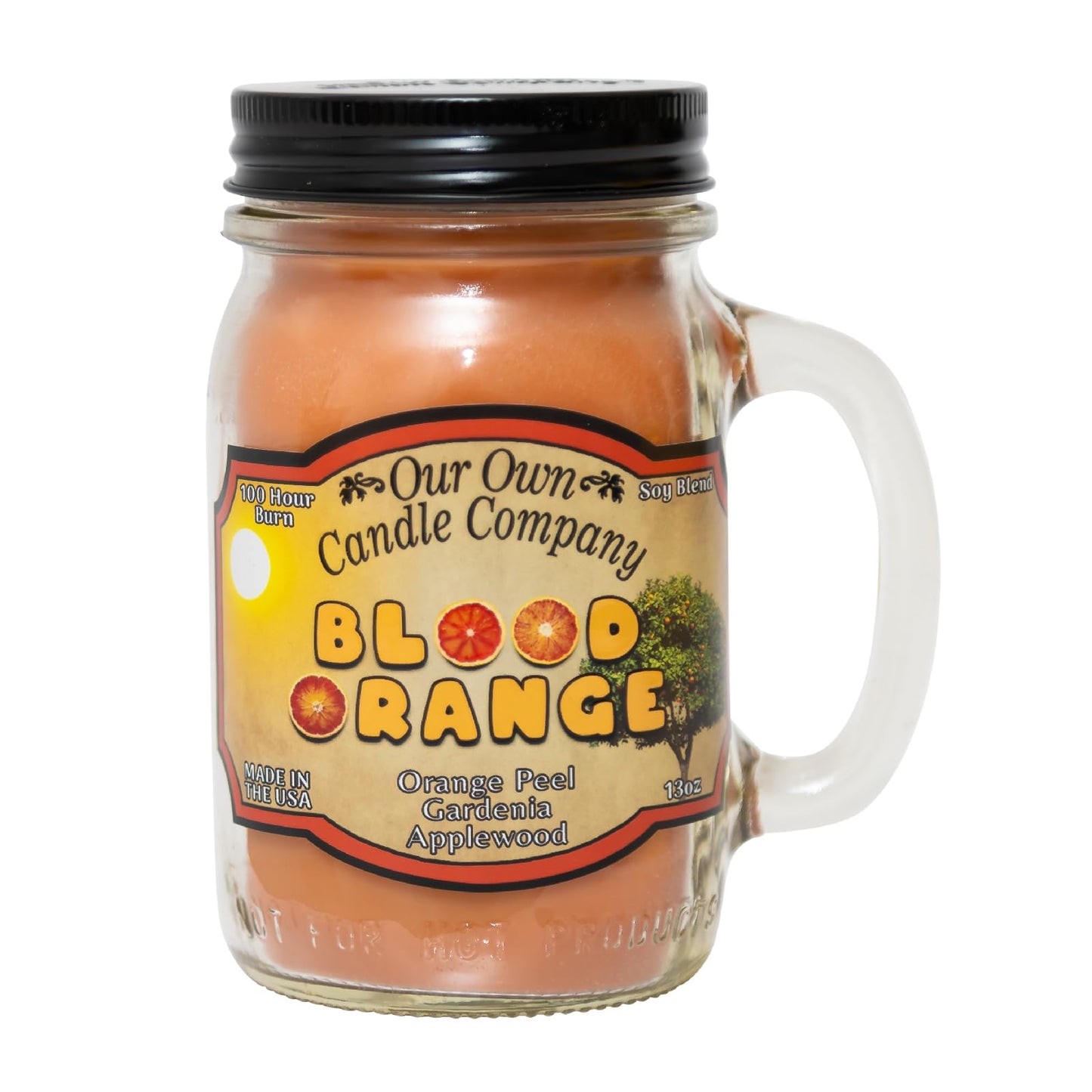 Our Own Candle Company Blood Orange Scented Mason Jar Candle, 100 Hour Burn Time - 13 Ounces