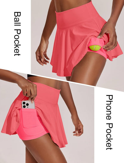 PINSPARK Golf Skirts for Women Tummy Control Tennis Skort with Shorts Underneath Pleated Athletic Skirt, Gloss Pink XS