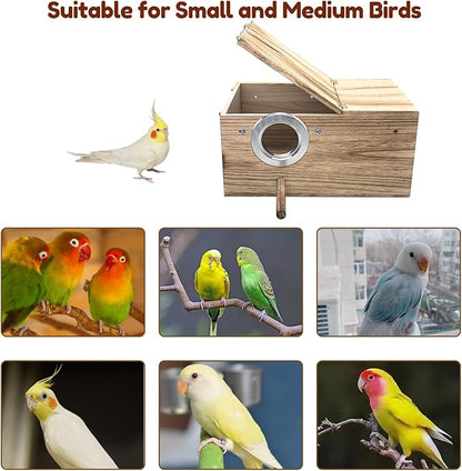 Tfwadmx Large Parakeet Nesting Box, Bird Nest Breeding Box, Wood Parrot Nest Box with Perch Bird Cage House for Cockatiel Lovebirds Budagie Canary Finch (XL)