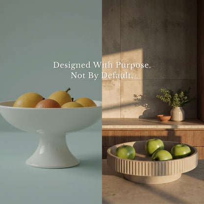 JUPTR Concrete Fruit Bowl (12") – Shallow Fluted Pedestal Decorative Centerpiece Bowl for Table, Entryway Catch-All & Modern Home Decor – Heavyweight Stone Bowl (Beige)