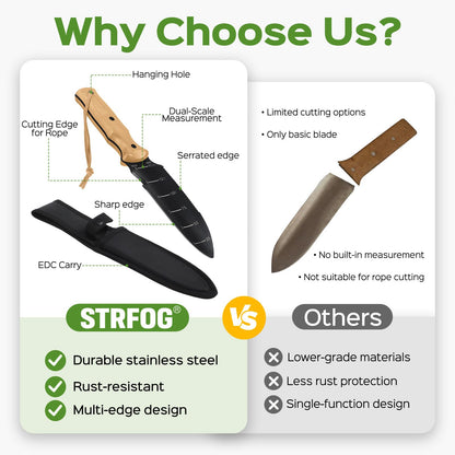 Garden Tools Trowel with EDC Sheath, Gifts for Men Women Mom Dad, Gardening Tools with 7" Stainless Steel Blade, Dual-Scale Measurement, Hanging Hole, Gardening Hand Tools for Weeding Digging Planting