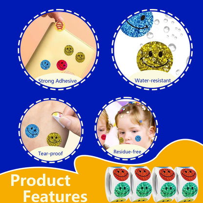 Minizoo 1500 Pcs 1.0Inch Smiley Face Stickers for Kids Reward,Behavior Chart,School Classroom Student Teacher Supplies Gift