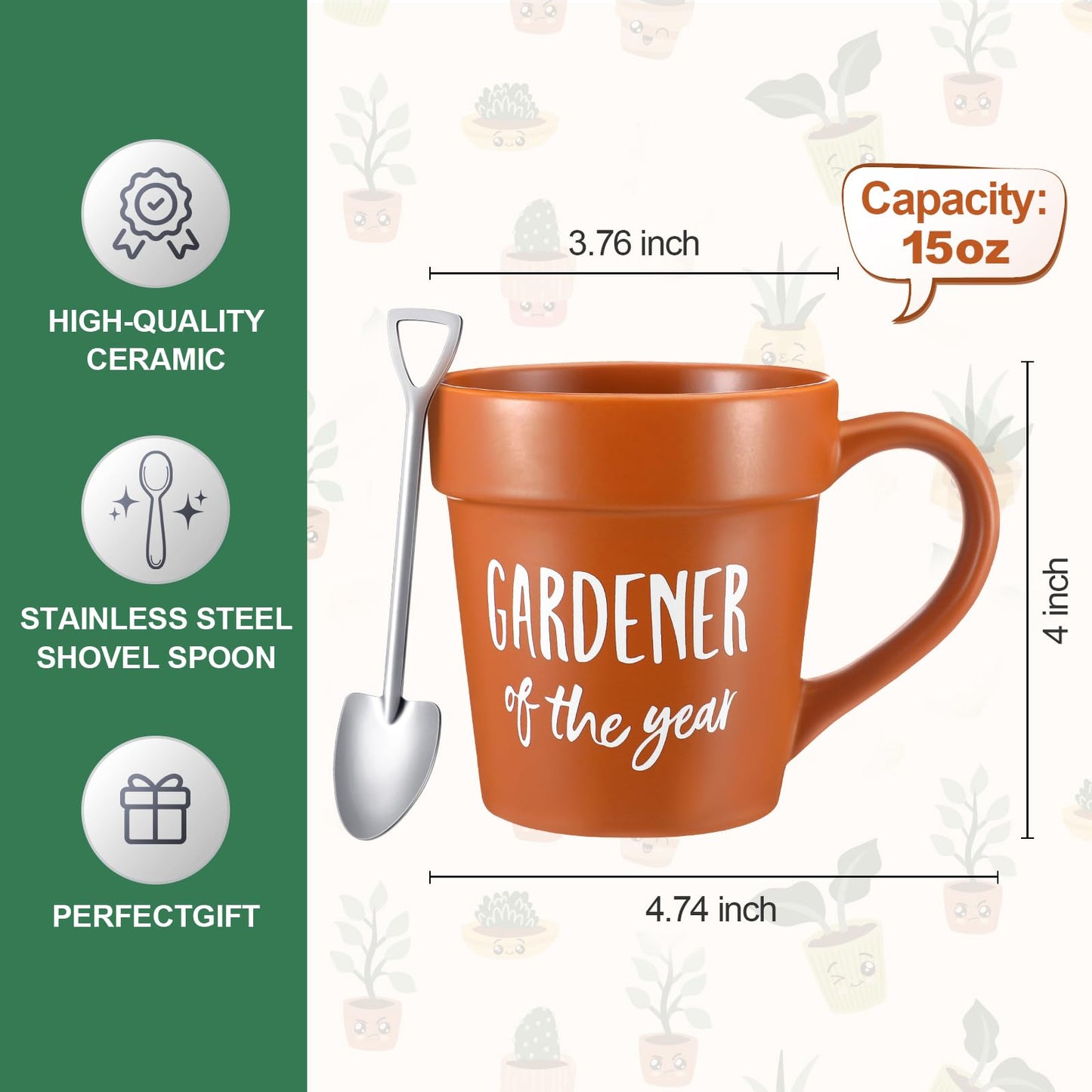 Sunnychicc 4 Pcs Gift Set for Plant Lovers Women, Mother's Day, Birthday Plants Themed Gift Set with 15oz Coffee Cup Gardening Hat Gardener Plant Socks Shovel Spoon for Lady Mom Gardening Supplies