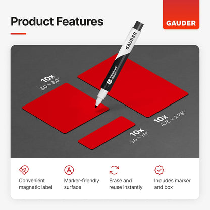 GAUDER Magnetic Dry Erase Labels | Magnetic Labels to Write on | Dry Erase Magnets for Classroom, Whiteboard & Blackboard (Different Sizes)