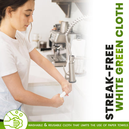 The White Green Cloth 4-Pack Reusable Cleaning Cloths for Streak-Free Windows, Mirrors & All-Purpose Use – Chemical-Free, Absorbent, Non-Abrasive, 16" x 16" White Cleaning Rags, Made in The USA