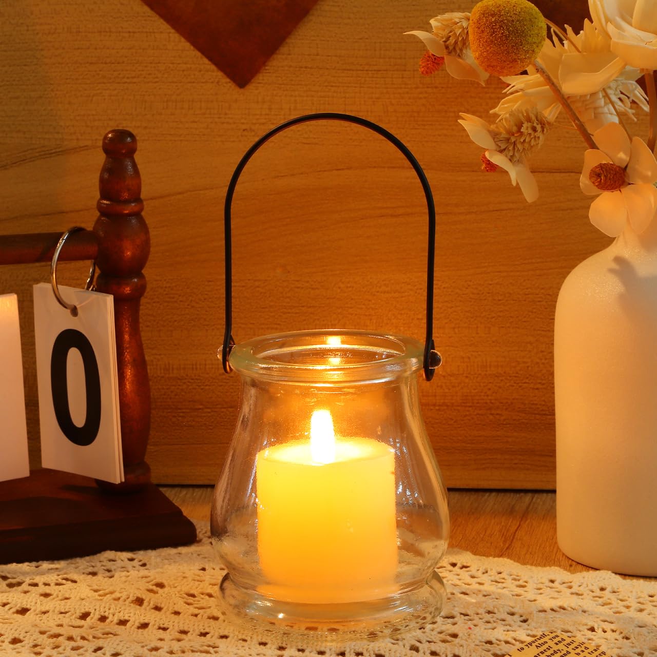 Cabilock 12Pcs Hanging Candle Holders Glass Votive Holders with Handles Multipurpose Indoor Outdoor Candle Stands for Home Decor Party Wedding Banquet