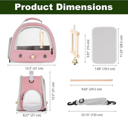 Parrot Travel Cage with Bird Cage Bells Mirror Set,Portable Small Bird Parakeet Bag with Standing Perch and Comfy Mat Bird Carry Transport Bag with Clear Window Vet Visit Shopping