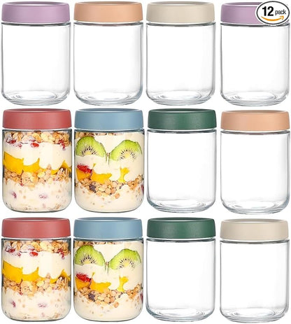 Artcochan Overnight Oats Containers with Lids 16 oz Glass Jars Glass Mason Jars with Airtight Lids, Perfect for Oats, Yogurt, Chia Pudding (12)