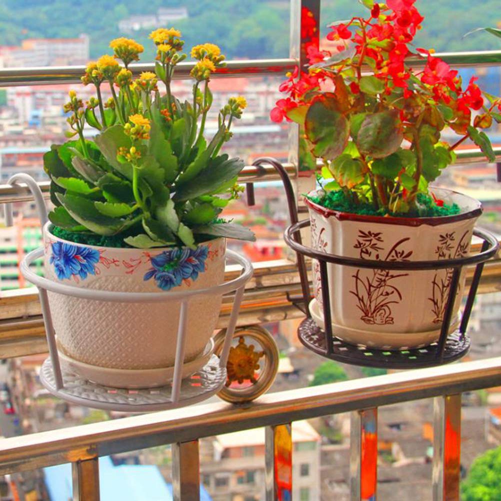 Hanging Railing Planters Baskets Art Hanging Flower Stands Balcony Flower Pot Holders Plant Iron Racks Fence Metal Potted Stand Mounted Balcony Round Plant Basket Shelf Container Box,Garden Steel Pots