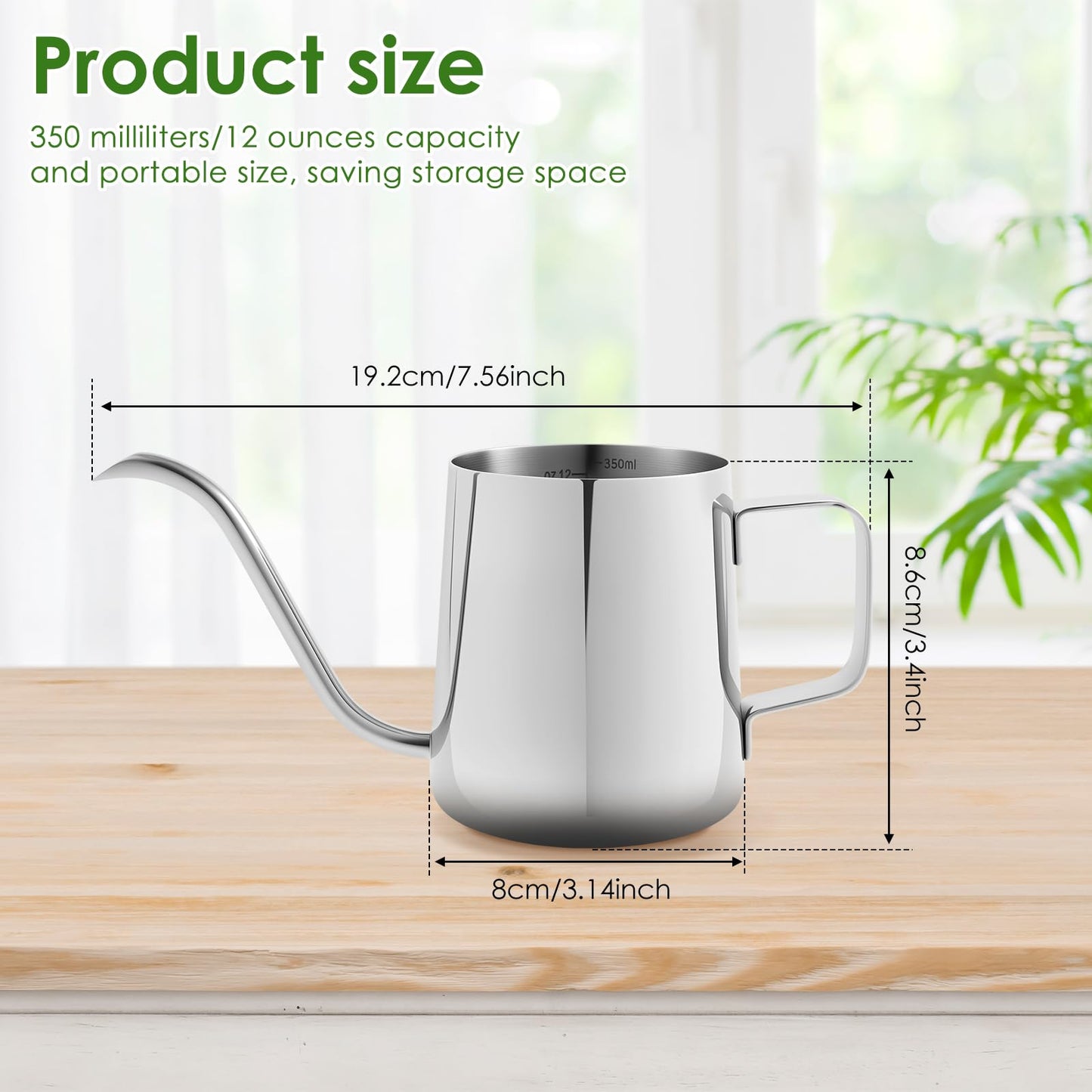 Small Stainless Steel Watering Can for Indoor Plants, 12oz/350ml Mini Plant Watering Pot with Long Spout & Ergonomic Handle for Houseplants, Succulents & Bonsai