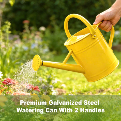 Watering Can for Outdoor&Indoor Plants，1 Gallon Metal Watering Can with with Removable Spout，Galvanized Steel Garden Flower Water Can Plant Watering Pot with 2 Handles，Yellow