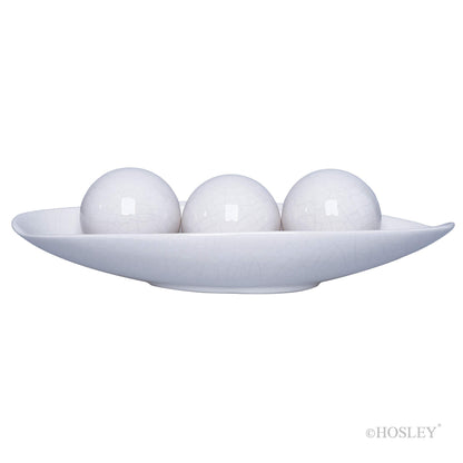 Hosley Decorative Bowl and Orb Set. Ideal GIFT for Weddings Special Occasions and for Decorative Centerpiece in Your Living Dining Room O3 (Crackle Ivory)