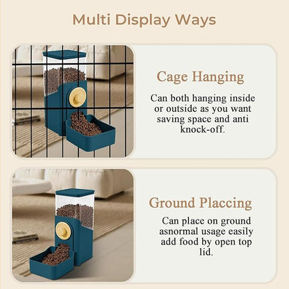 Auto Gravity Food Dispenser for Cage Hanging, 41OZ Capacity Hanging Automatic Pet Cage Feeder, Food Bowl for Cats Dogs Rabbit Ferret Chinchilla Bird Hedgehog Guinea Pig (Dark Blue)