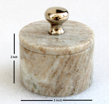 KLEO Marble Salt and Spice Holder with Lid | Small Container (2x3in) | Stone Salt Box/Canister for Kitchen and Dining | Saunf Holder (Beige)