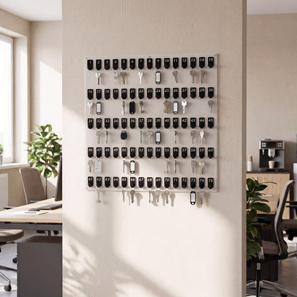 Beeveer Acrylic Key Board with 75 No. Hooks Wall Mount Key Rack Holder Hanger Storage Collection for School, Garage, Car Dealer, Office, Hotel, Real Estate(Transparent)