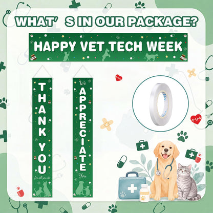 Fanfanwin 3 Pcs Happy Vet Tech Week Banner We Appreciate Thank You Veterinary Technician Week Decorations Green White Vet Hospital Staff Party Supplies for Hard Work Nurse Enthusiast