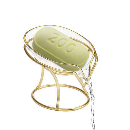 JOROBURO Self Draining Soap Holder, Creative Soap Box Decorative Bathroom Soap Tray with Gold Iron Frame, Elegant Leaf Shape Soap Dish Bar Soap Holder for Home Bathroom Shower Kitchen(#2)