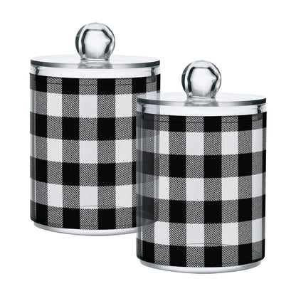 Gravopti Black and White Buffalo Plaid 14oz Storage Jars with Lids, Clear Plastic Airtight Kitchen Food Canisters for Candy, Salt, Coffee Beans, 2 Pack