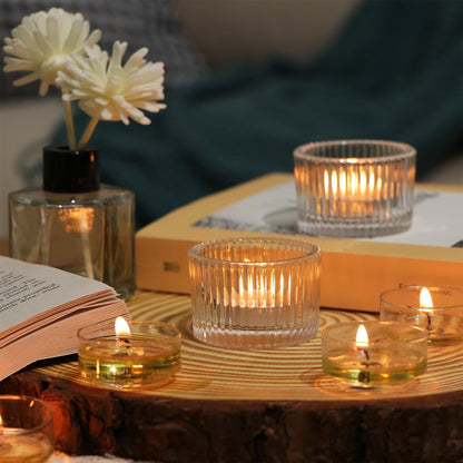 HAVITI 24 Pack Clear Tealight Candle Holders, Glass Votive Candle Holders for Fall Wedding Table Centerpiece, Home Decor and Party Supplies