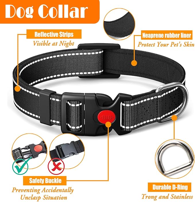 LOBEVE No Pull Dog Harness, Collar & Leash Set | Includes Dog Seat Belt, Collapsible Bowls & Poop Bag Dispenser. Ideal for Training, Walking, Hiking. Fits Small to Large Dogs(Black-XL)