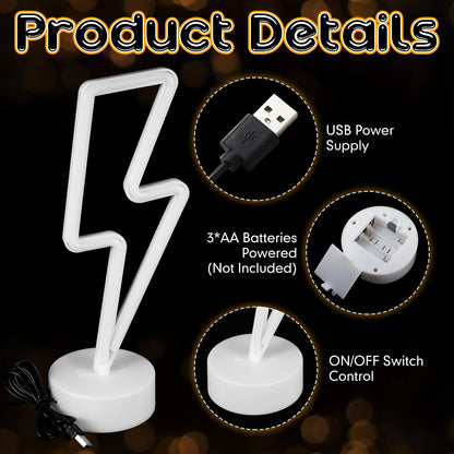 Sieral Lightning Bolt Neon Sign LED Light with Base, USB/Battery Operated, Multi Colors, Model Sieral-Neon Signs-05