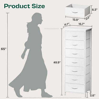 Huuger Tall Dresser for Bedroom, 7 Drawer Dresser & Chests of Drawers, Fabric Drawer for Closet, Bedroom, Night Stand, Metal Frame, Storage Tower with Fabric Bins, White