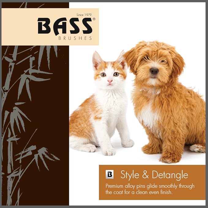 Bass Brushes | Style & Detangle Pet Brush | Alloy Pin | Pure Bamboo Handle | Semi S Style | Striped Finish | Model A12-SB