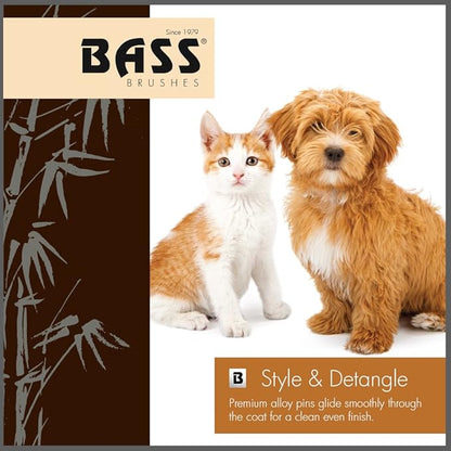 Bass Brushes | Style & Detangle Pet Brush | Alloy Pin | Pure Bamboo Handle | Semi S Style | Striped Finish | Model A12-SB