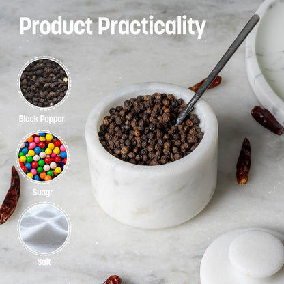 Koville Marble Salt Cellar with Lid 3.5" White, Stone Pepper Container & Spice Jars for Kitchen, Marble Salt and Pepper Holder, Stone Storage Box for Kitchen Counter, Spice Jar(Namib Fantasy White)