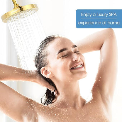 High Pressure Rainfall Shower Head, 6 Inches Luxury Modern Showerhead with Perfect Adjustable Replacement, Removable Restrictor, Easy Installation for Your Bathroom Shower Heads (Deluxe Gold)
