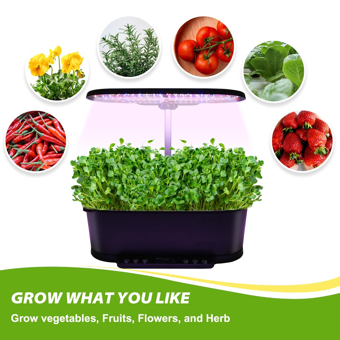 EAGLE PEAK 15 Pods Hydroponics Growing System with WiFi, 5.5 L Water Tank, Smart Indoor Plants Germination Kit with LED Grow Light, Pump System, Adjustable Height for Home Kitchen Gardening, Black