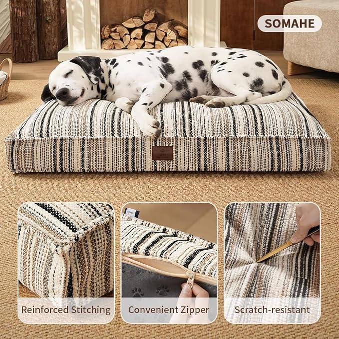 SOMAHE 4 Inch Orthopedic Dog Bed for Crate, 35 x 27 Inch, Coffee Chenille | Washable Removable Cover, Waterproof Inner Liner, Non-Slip Bottom, Orthopedic Dog Crate Mattress for Medium & Large Dogs
