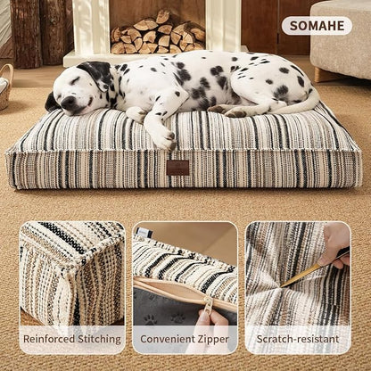 SOMAHE 4 Inch Orthopedic Dog Bed for Crate, 35 x 27 Inch, Coffee Chenille | Washable Removable Cover, Waterproof Inner Liner, Non-Slip Bottom, Orthopedic Dog Crate Mattress for Medium & Large Dogs