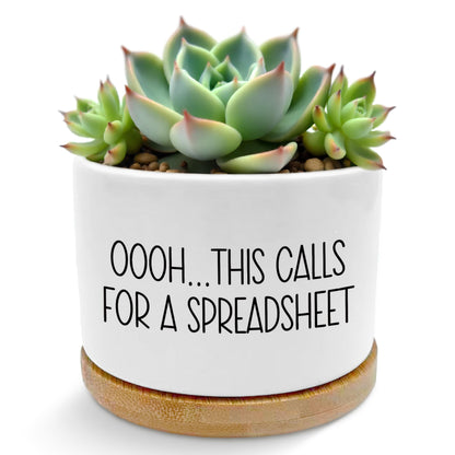 ROXMART Funny Office Gifts Plant Pots, Sarcastic Gifts for Coworkers Succulent Planters, This Calls for a Spreadsheet Ceramic Plant Flower Pots for Home Office Desk Table Shelf(No Plants)
