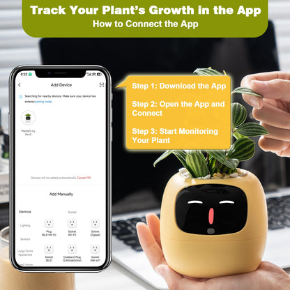 Smart Plant Pot with Visual Display – Soil Moisture, Water Level, Light & Battery Monitor, 80ml Self-Watering Reservoir, Supports 100+ Plants, Pomodoro Timer, Clock & Calendar-Pink-Yellow