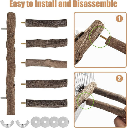 Parrot Wood Stand, Parrots Perch for Cage, Natural Bird Ladder for Small Medium Parrot, Parakeets, Cockatiels, Conures, Hamster(12.2 inch)
