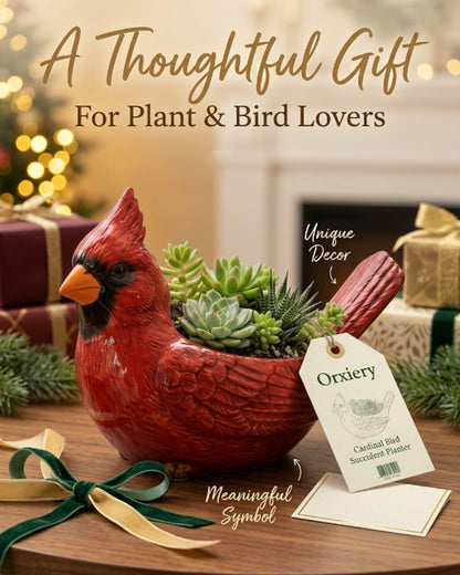 Orxiery Cardinal Bird Succulent Planter, Red Resin Decorative Flower Pot for Indoor Plants, Small Bird Planter for Desk Windowsill Garden Decor, Unique Gift(Hummingbird)