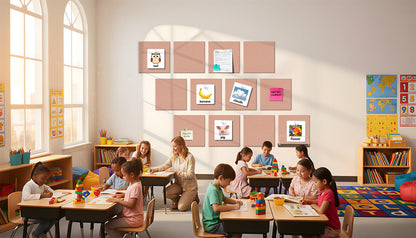 12 Pack Bulletin Boards 48" x 36" Alternative Cork Board for Office,Built-in Storage Device，Large Cork Boards for Walls ， Felt Wall Tiles, Contains Removable Security Stickers and PushPins (F-Pink)